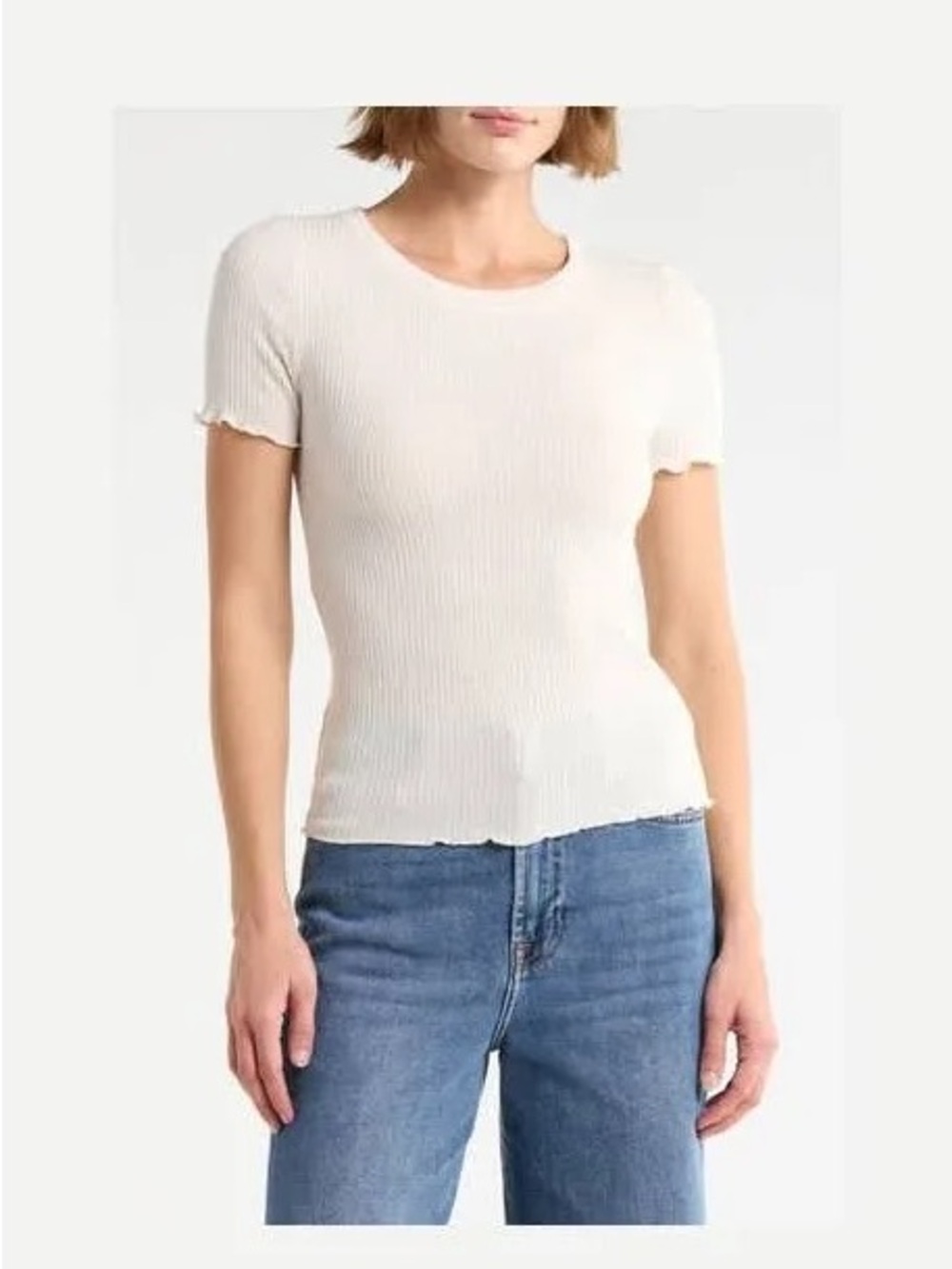 Splendid Cream Ribbed Short-Sleeve Tee - Picture 1 of 6